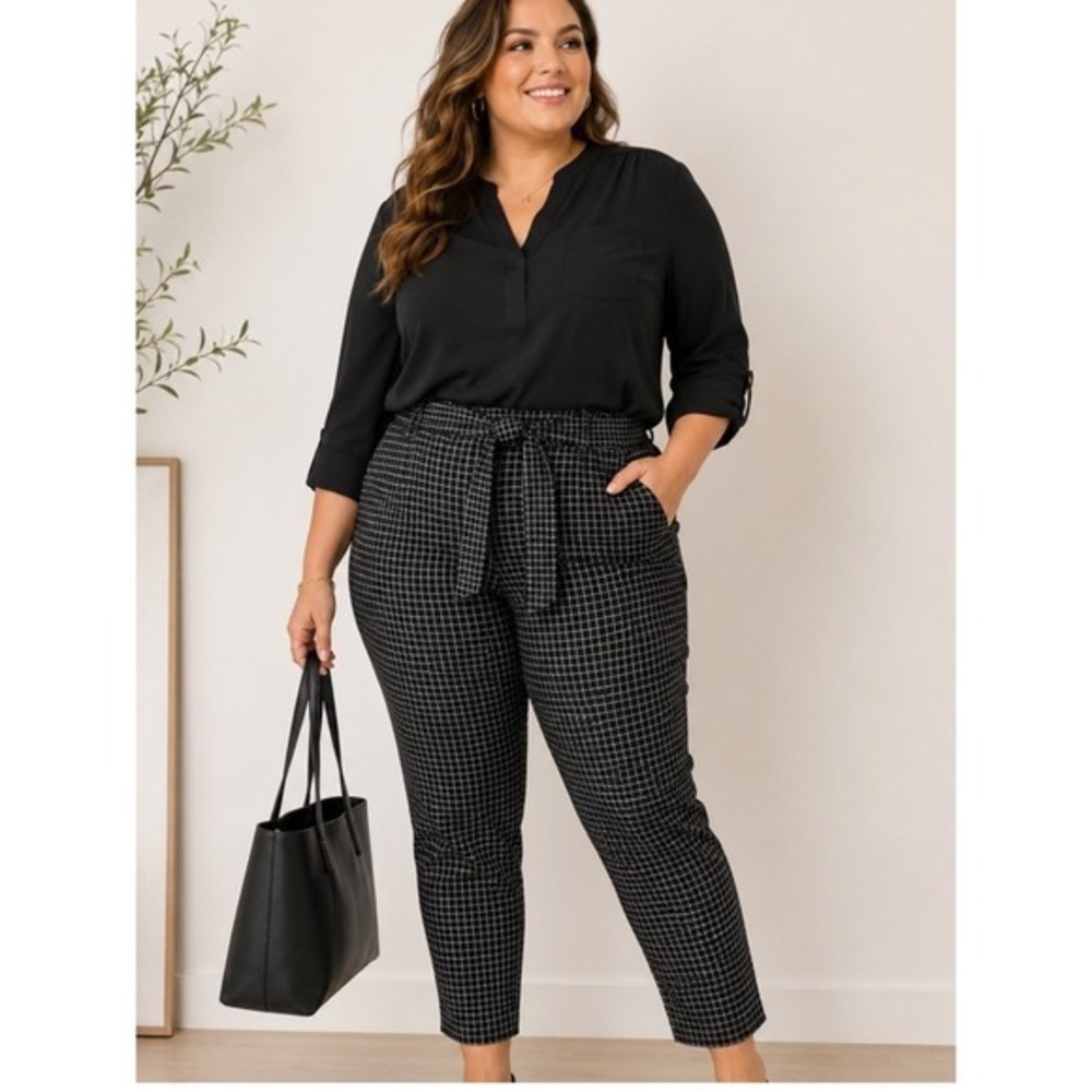 NWT Jules & Leopold Black White Windowpane Pull On Slim Leg Ankle Pants 1X